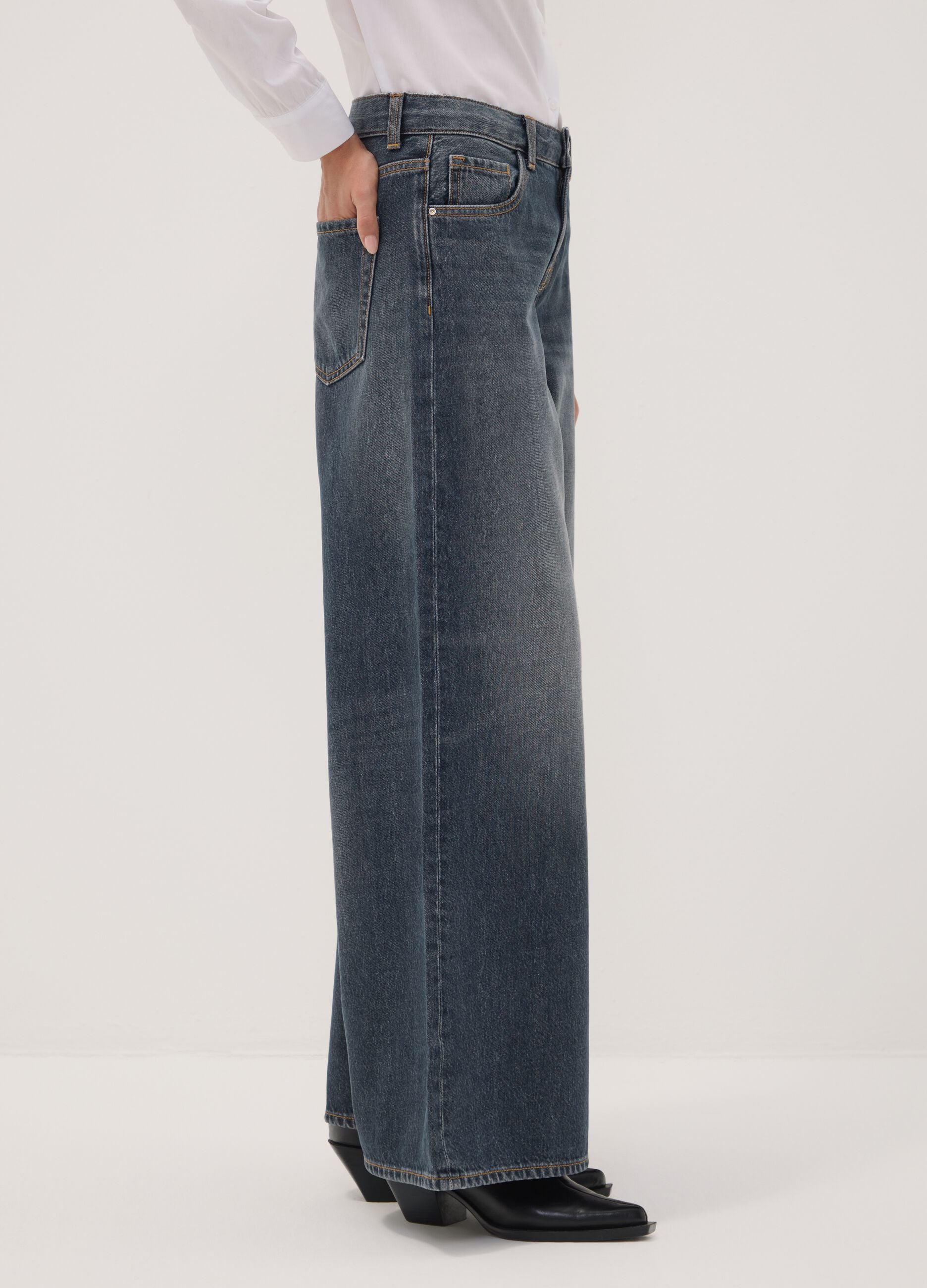 Blue pure cotton super wide-leg jeans
