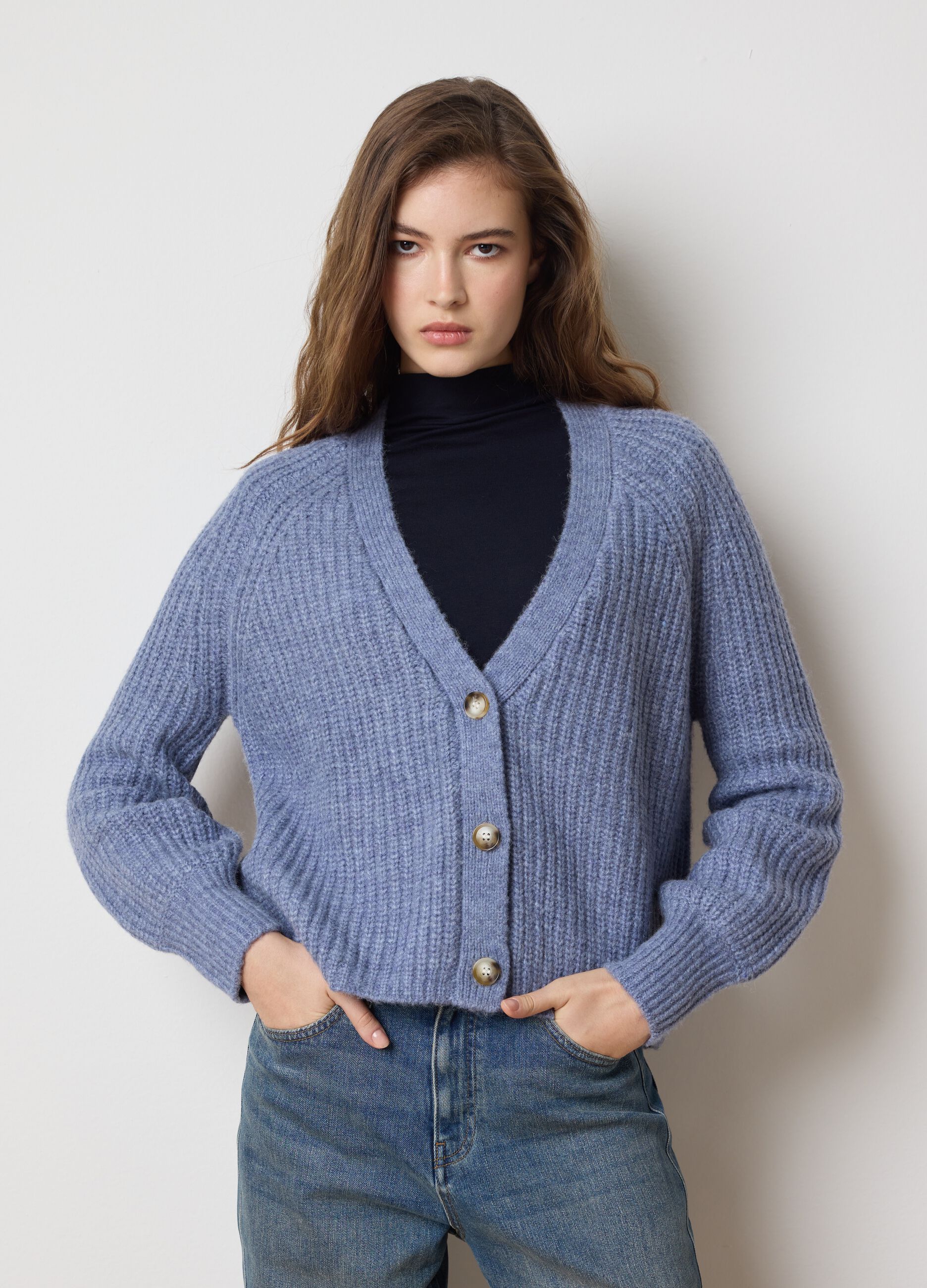 Ribbed blue oversized cardigan