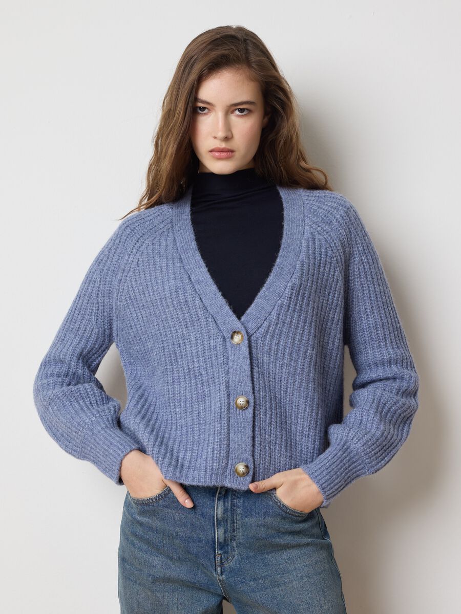 Cardigan blu a coste vestibilità over_0