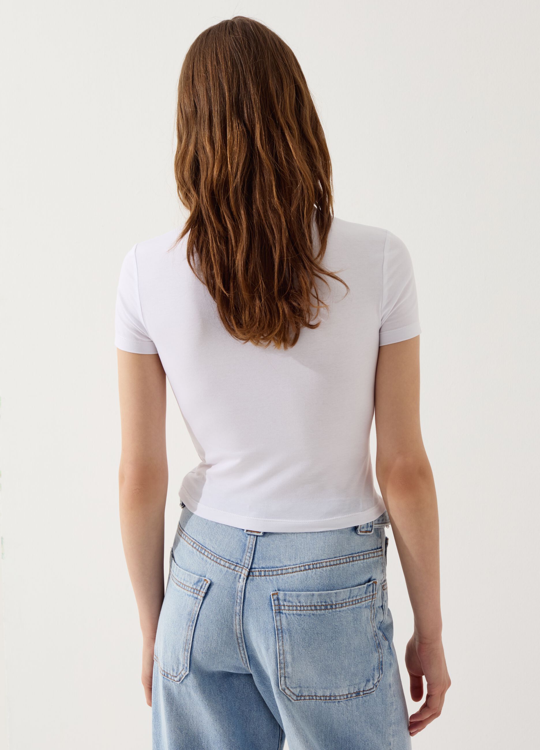 Printed cotton stretch T-shirt