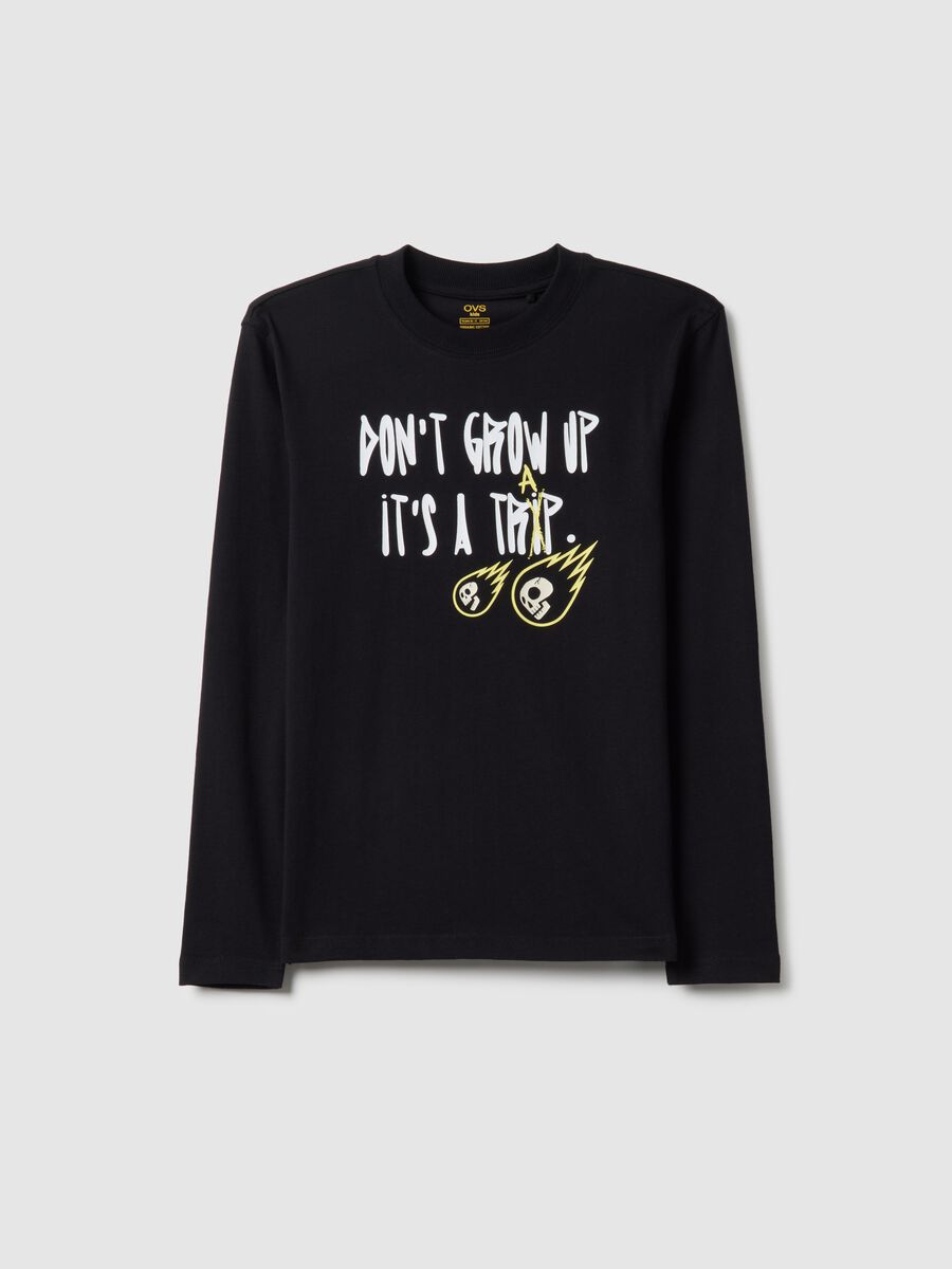 T-shirt in puro cotone nera regular fit con stampa per ragazzo_3