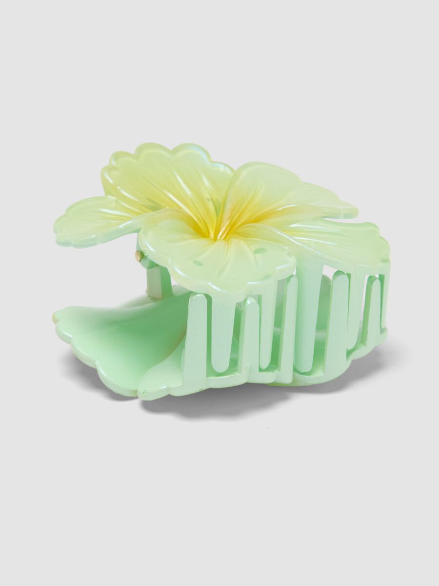 Iridescent Green Flower Clip_2