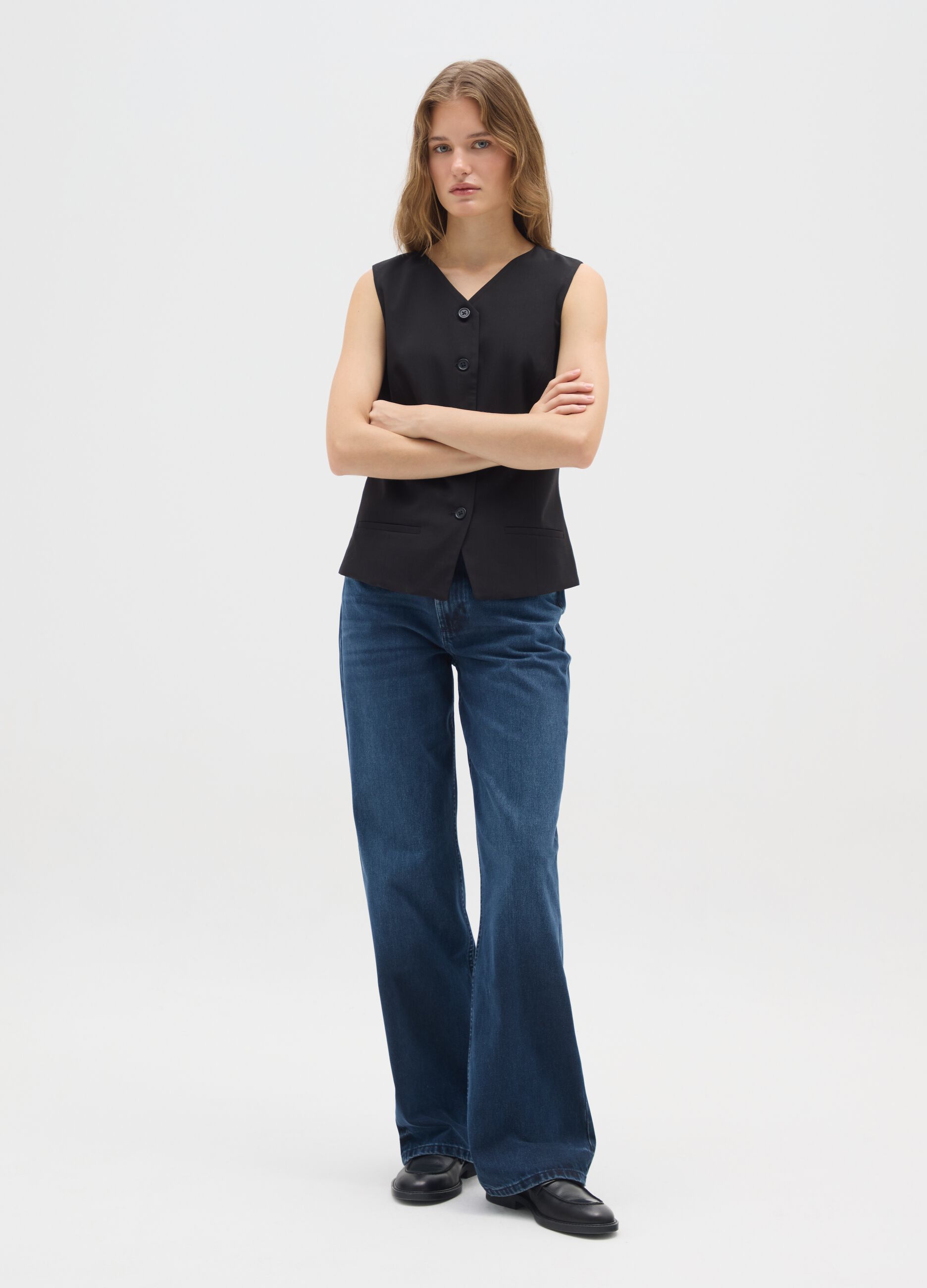 Straight-leg blue pure cotton jeans