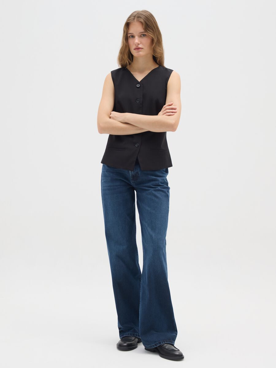 Straight-leg blue pure cotton jeans_0