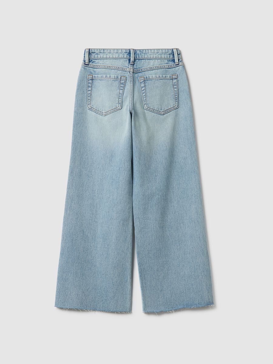 Girls' sky blue pure cotton wide leg jeans_4
