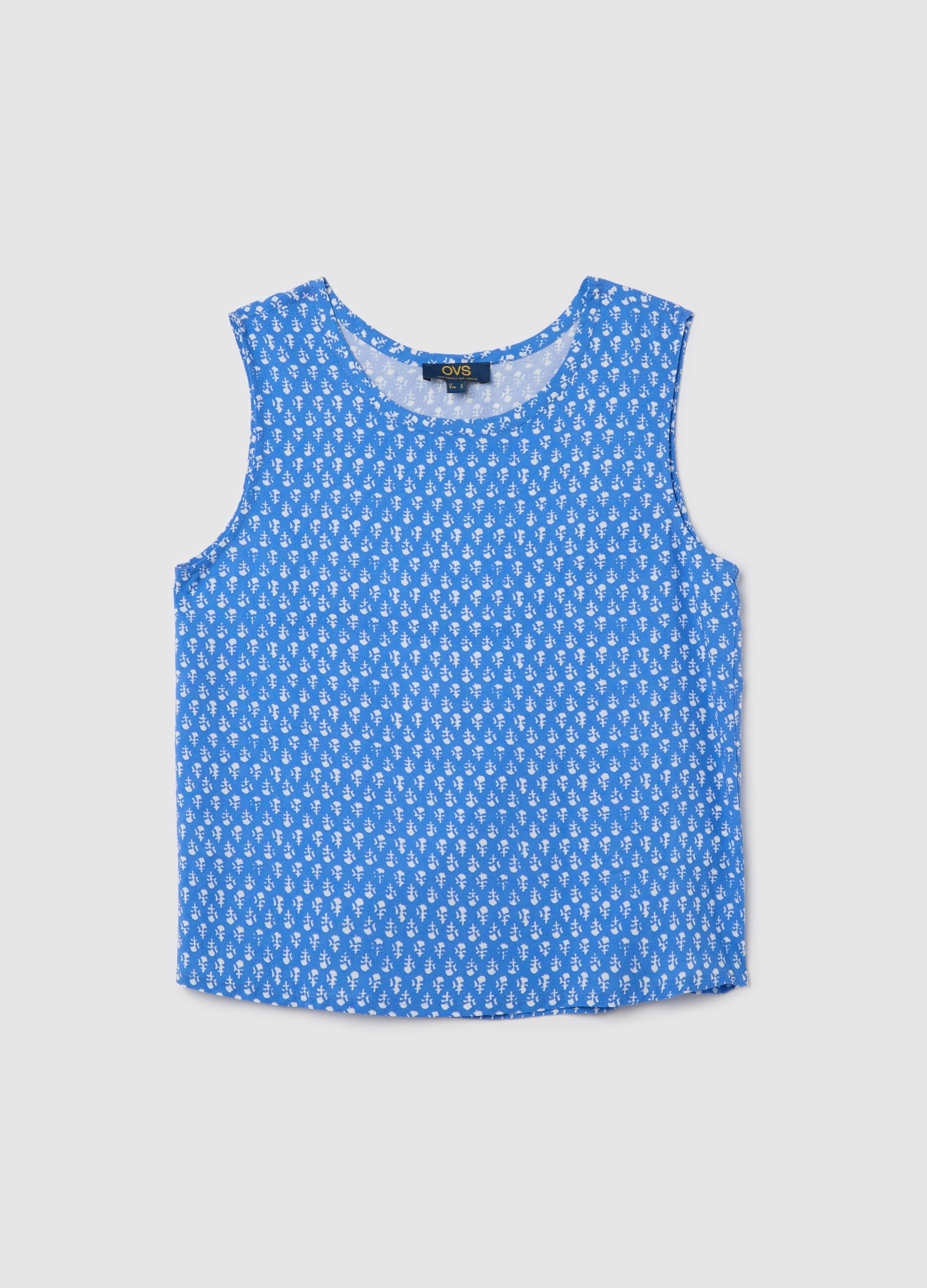 Sleeveless Blue Viscose Blouse