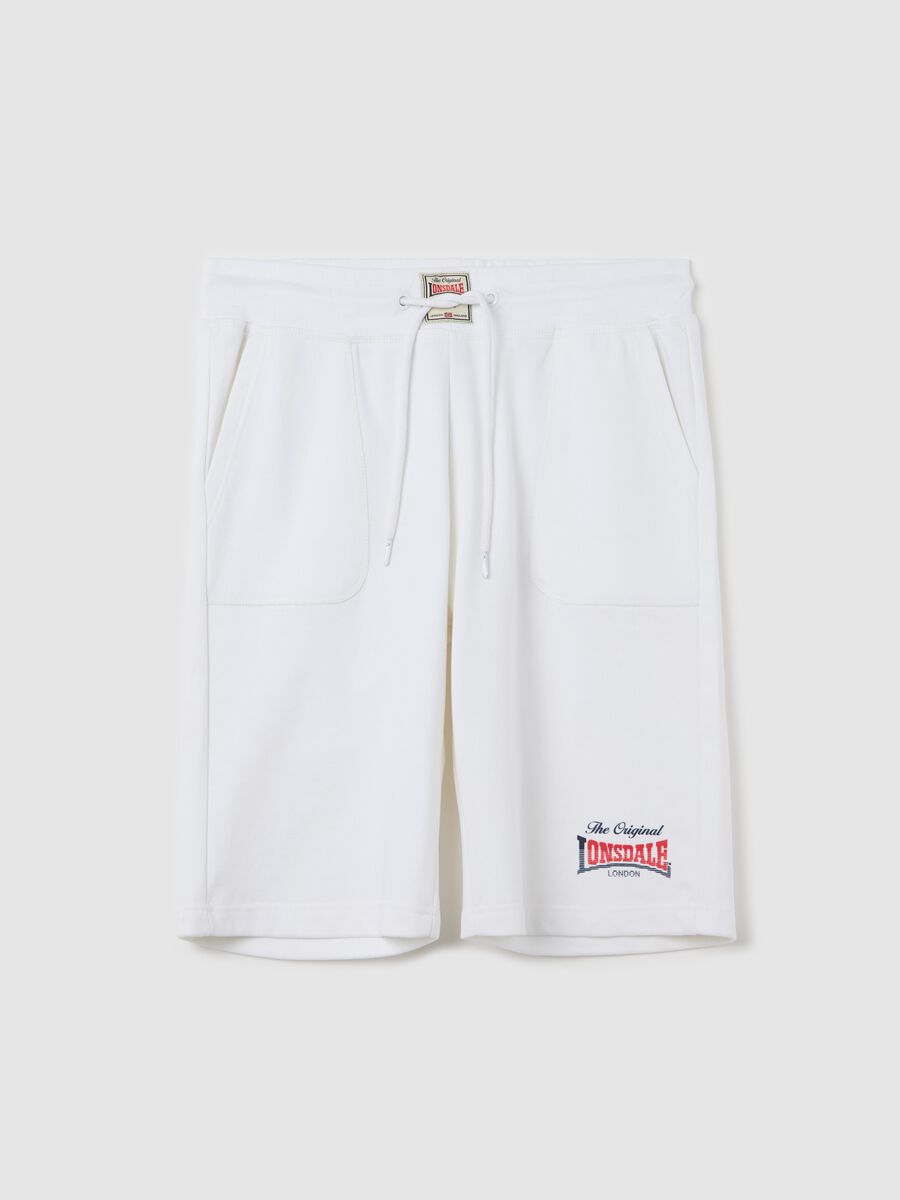 White Bermuda joggers with logo print_4