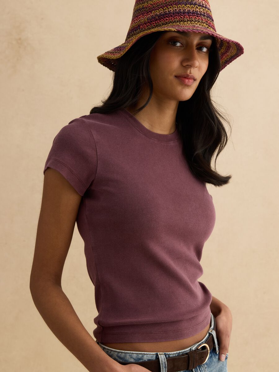 T-shirt fitted in cotone elasticizzato viola_0
