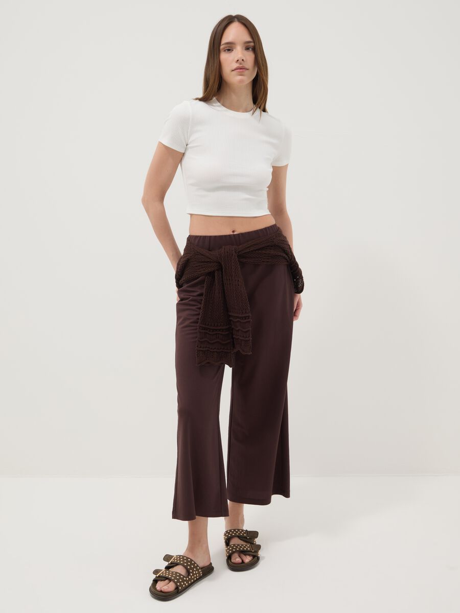 Brown viscose-blend culotte trousers_0