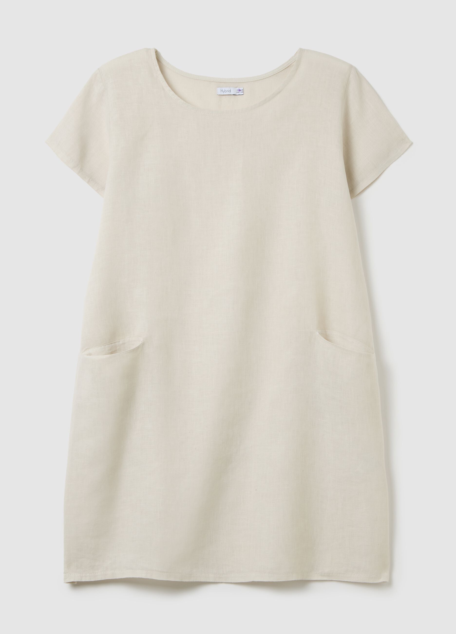 Abito da donna in puro lino beige regular fit con tasche