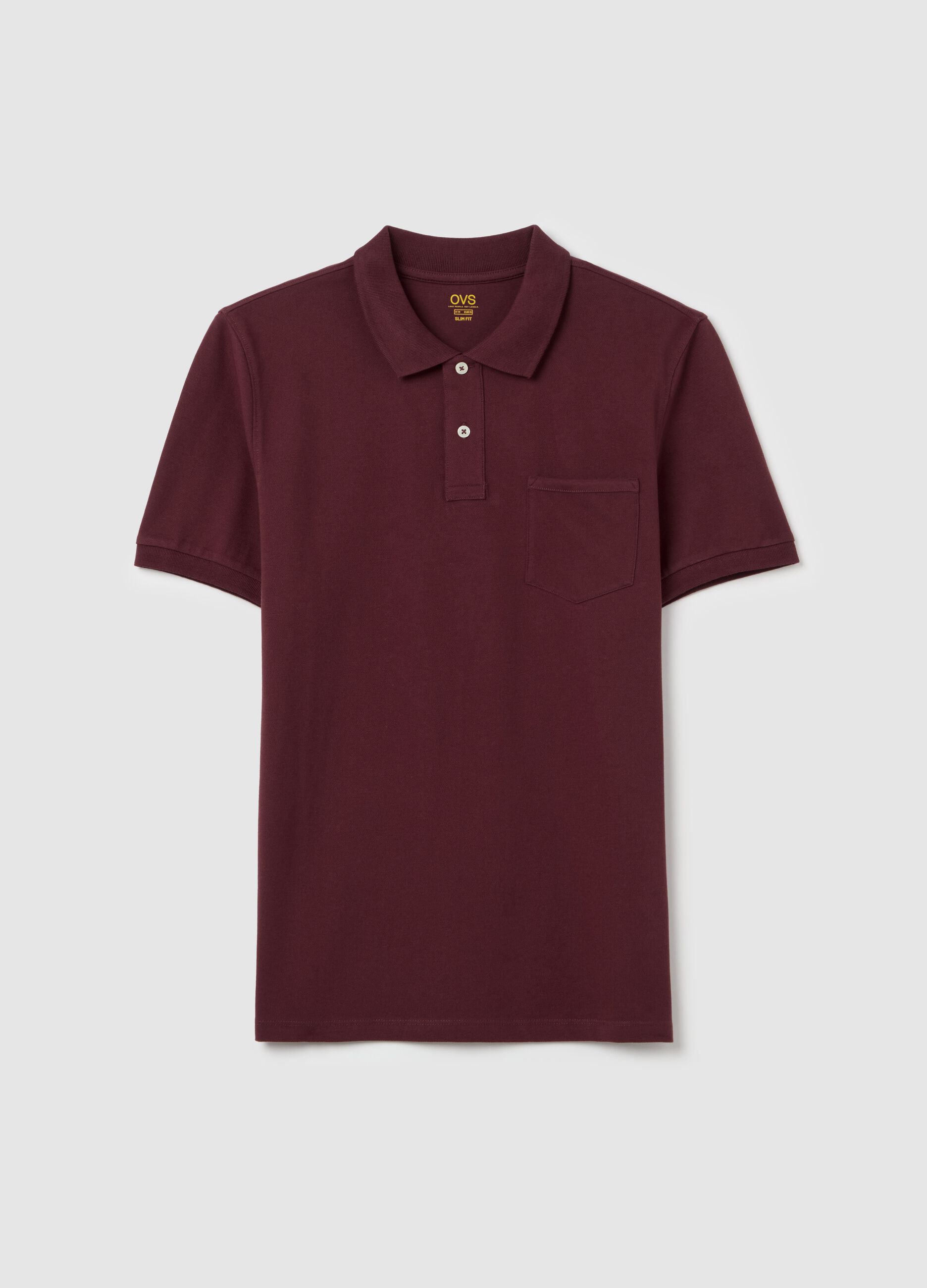 Stretch cotton polo shirt with pocket