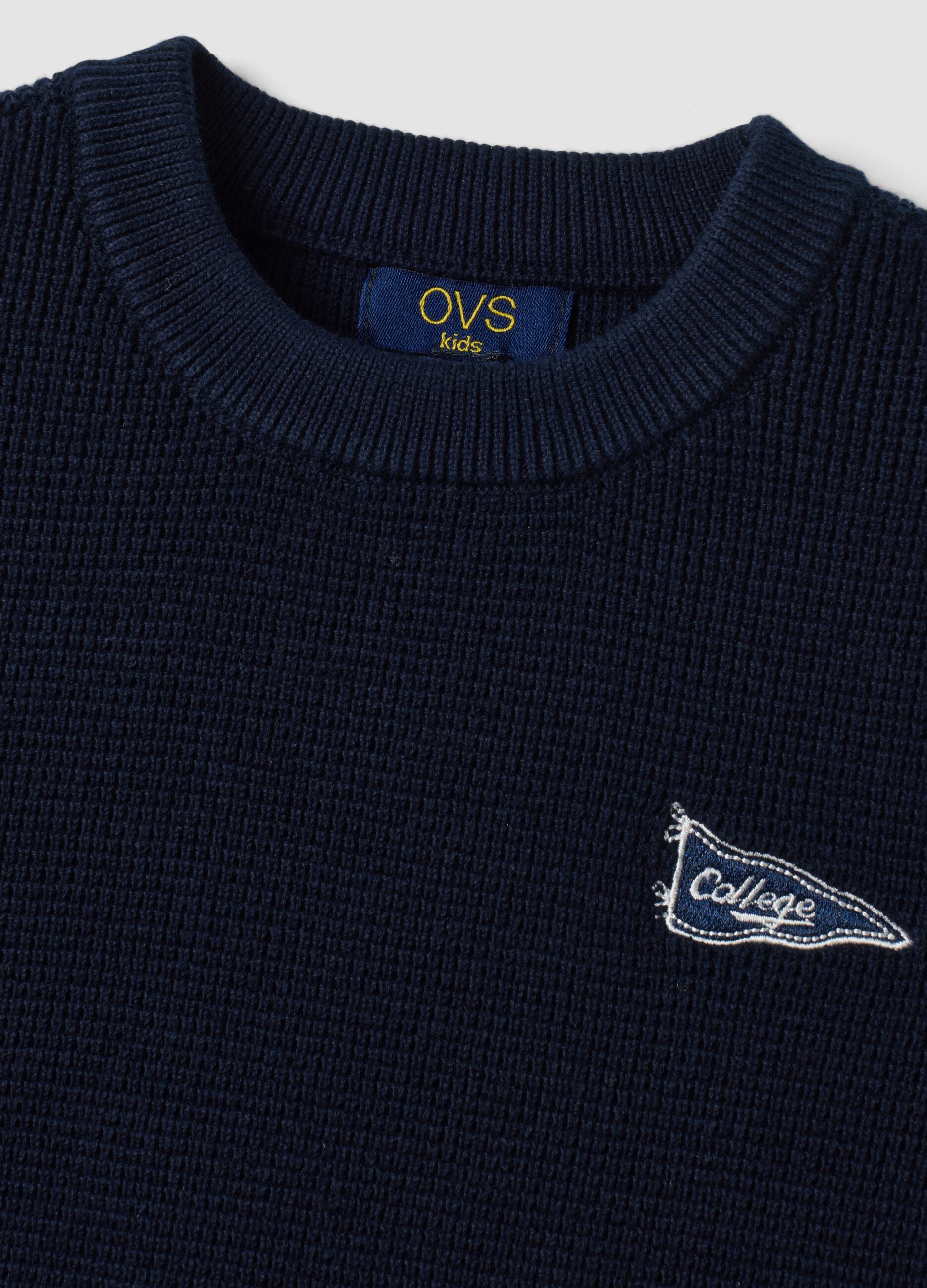 Blue cotton-blend knitted gilet with embroidery for boys