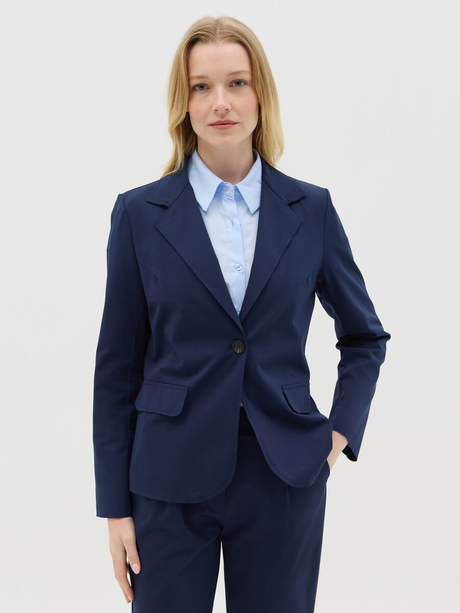 Blue stretch single-breasted blazer_0
