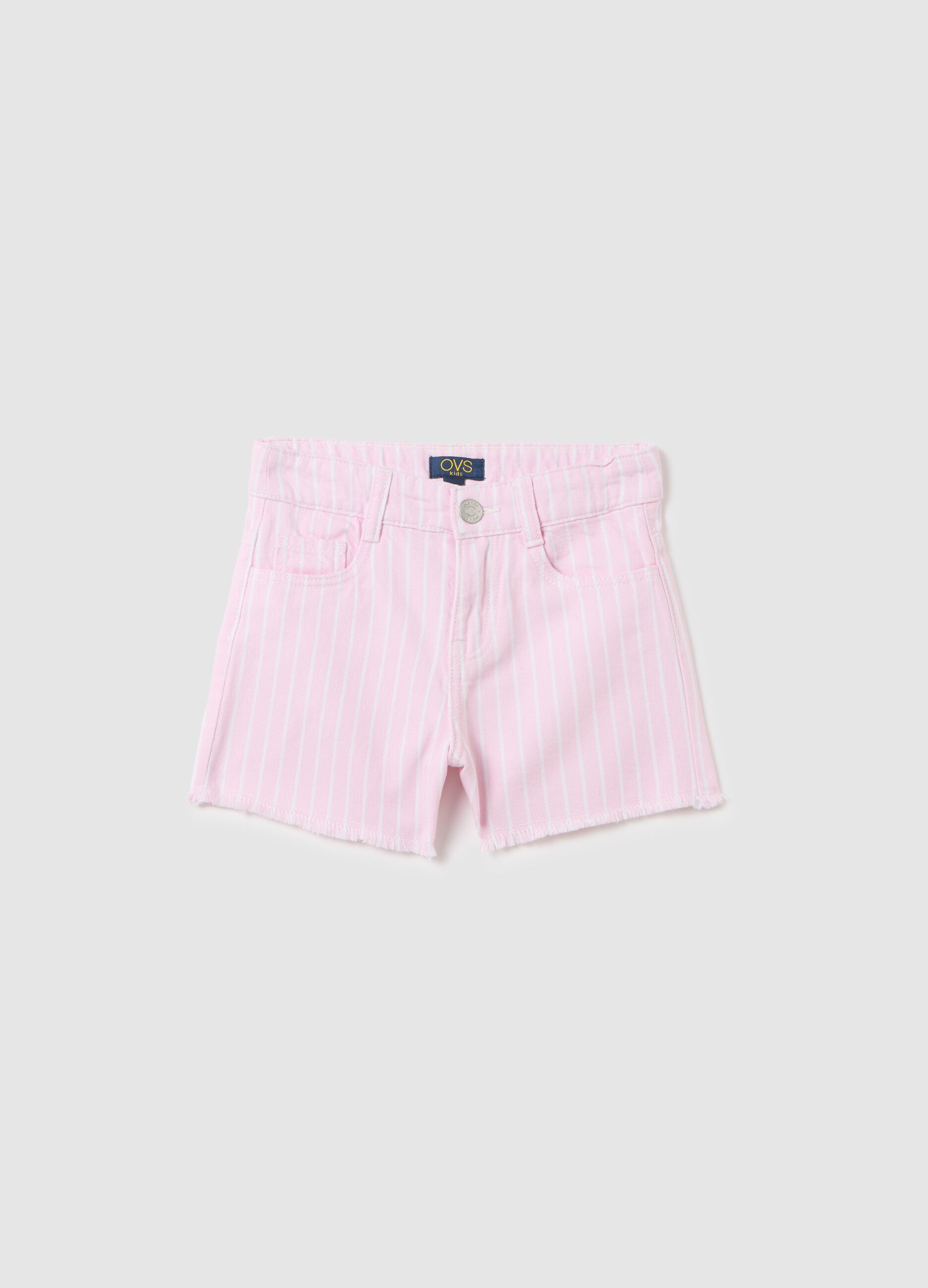 Girls' Cotton Striped Pink Shorts