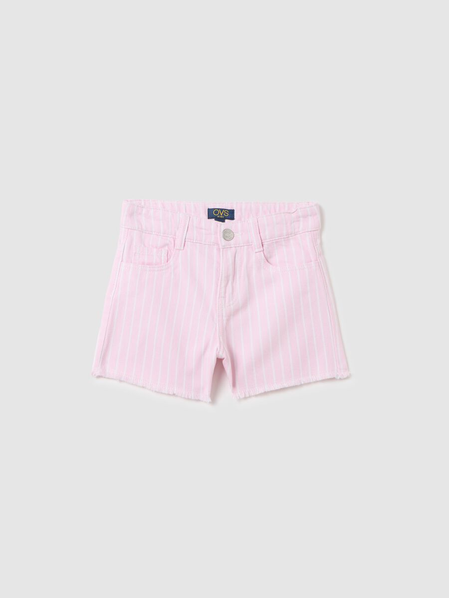 Girls' Cotton Striped Pink Shorts_0