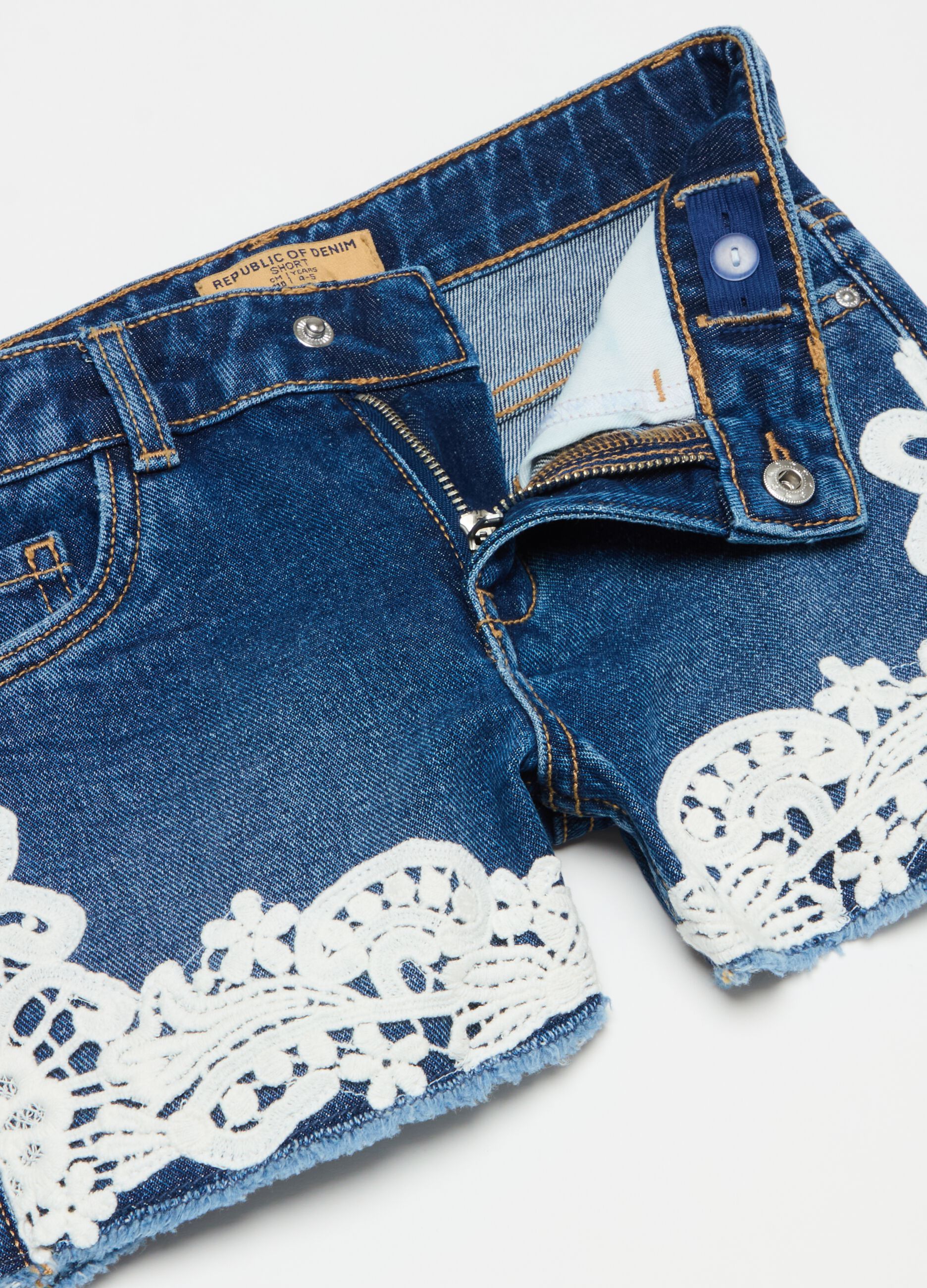 Denim shirts with broderie anglaise application