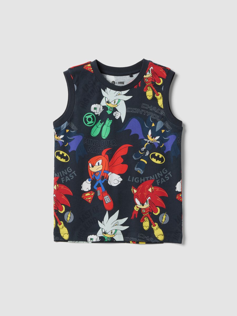 Blue pure cotton vest with all-over Sonic print_0