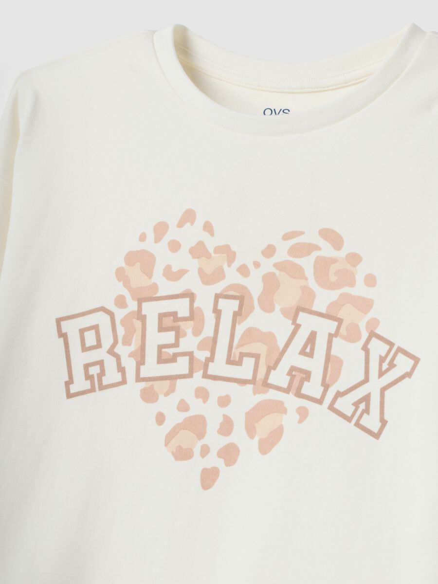 White and beige pure organic cotton printed pyjamas for girls_3