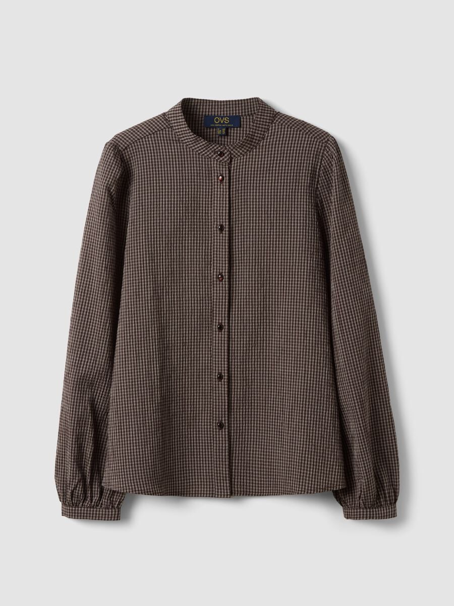 Brown stretch viscose shirt with Mandarin collar_4