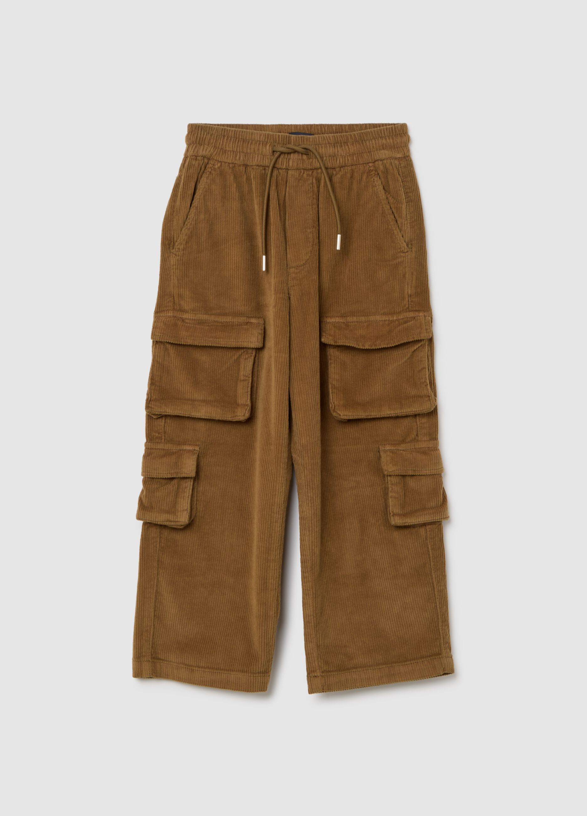 Children's brown stretch cotton cargo trousers