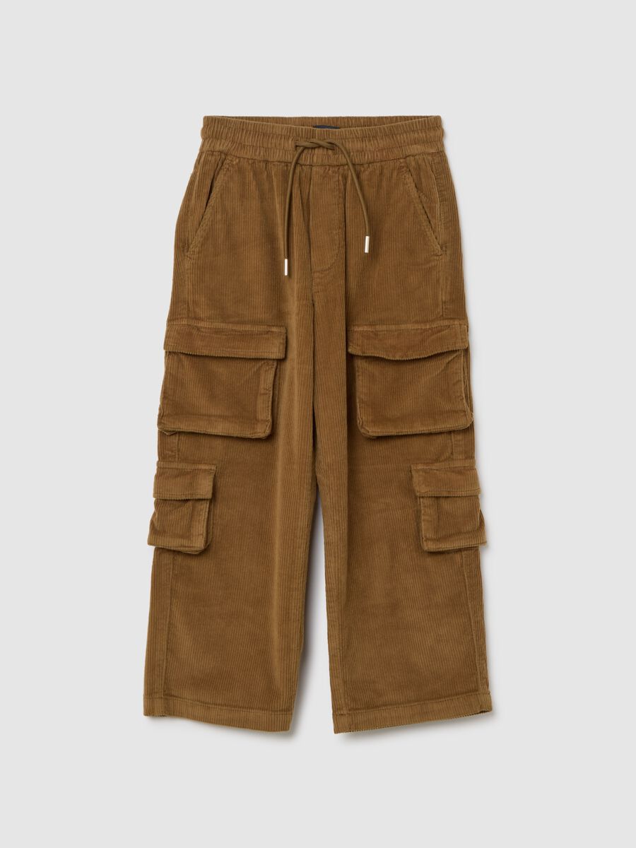 Children's brown stretch cotton cargo trousers_0