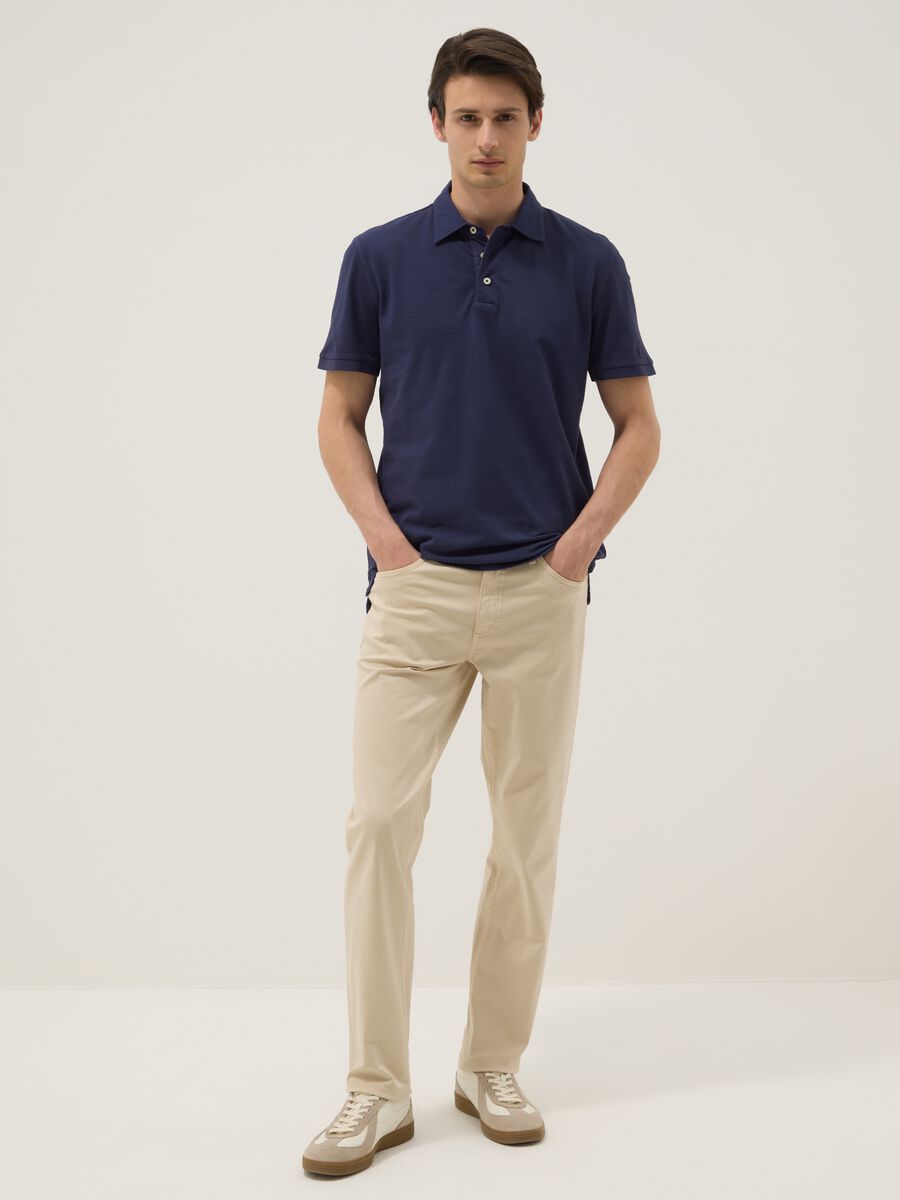 Blue pure cotton slim-fit short-sleeved polo shirt_1