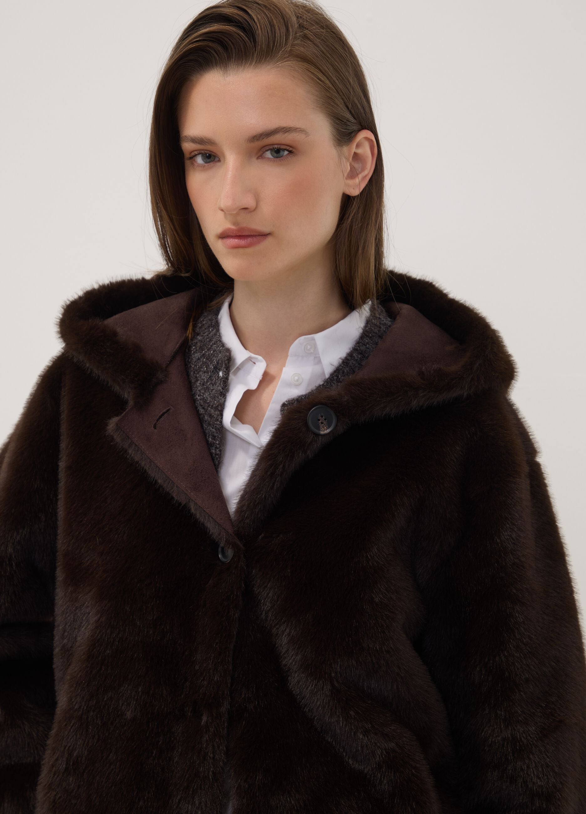 Brown regular-fit hooded jacket