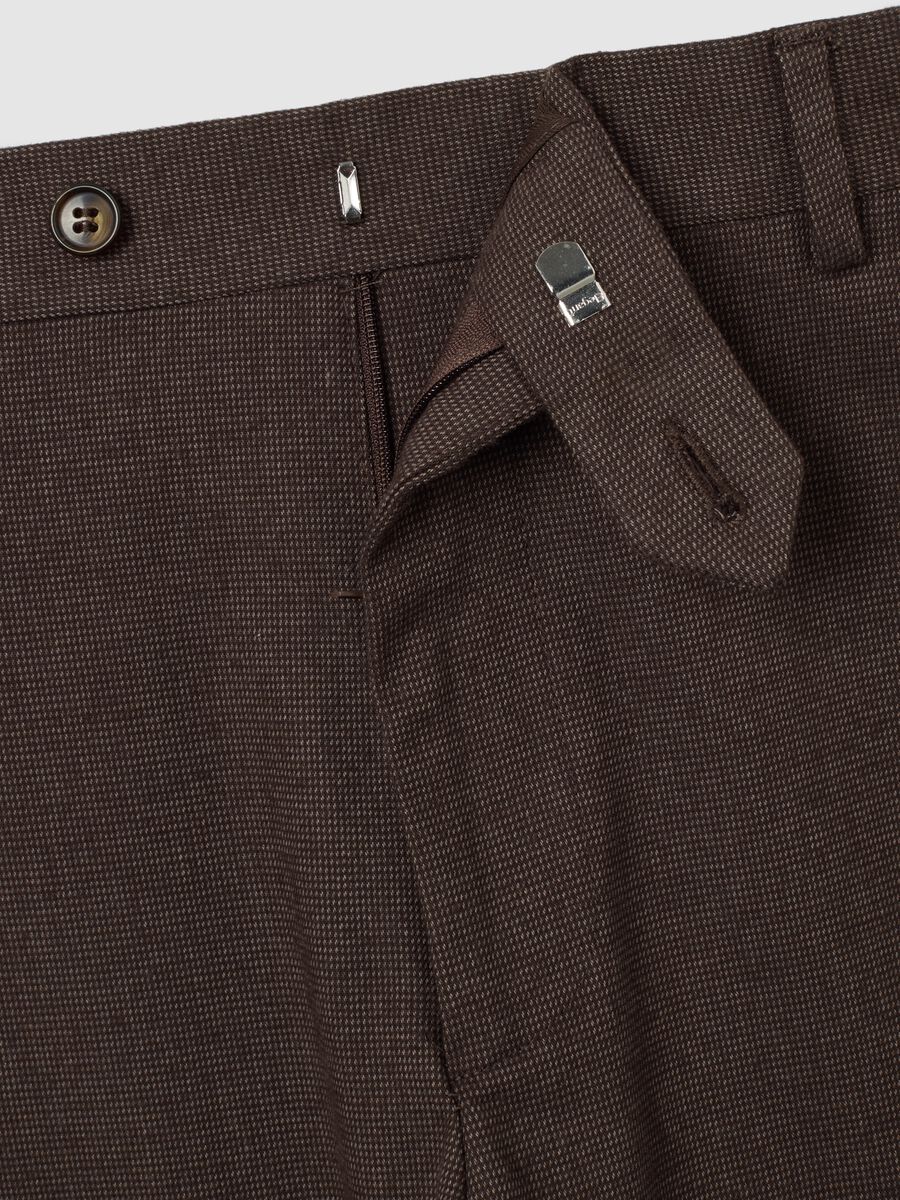 Brown Stretch Cotton Slim Fit Trousers_5