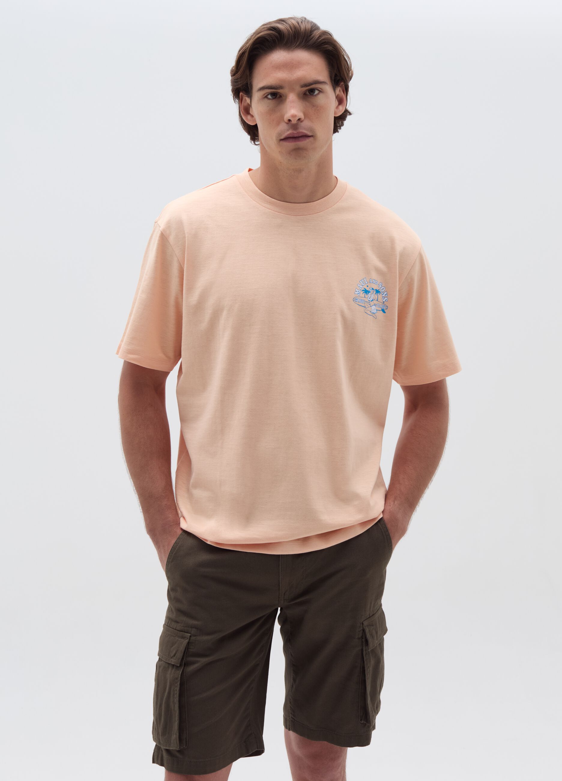 Ovs T-shirt in slub jersey stampa hawaiana surf