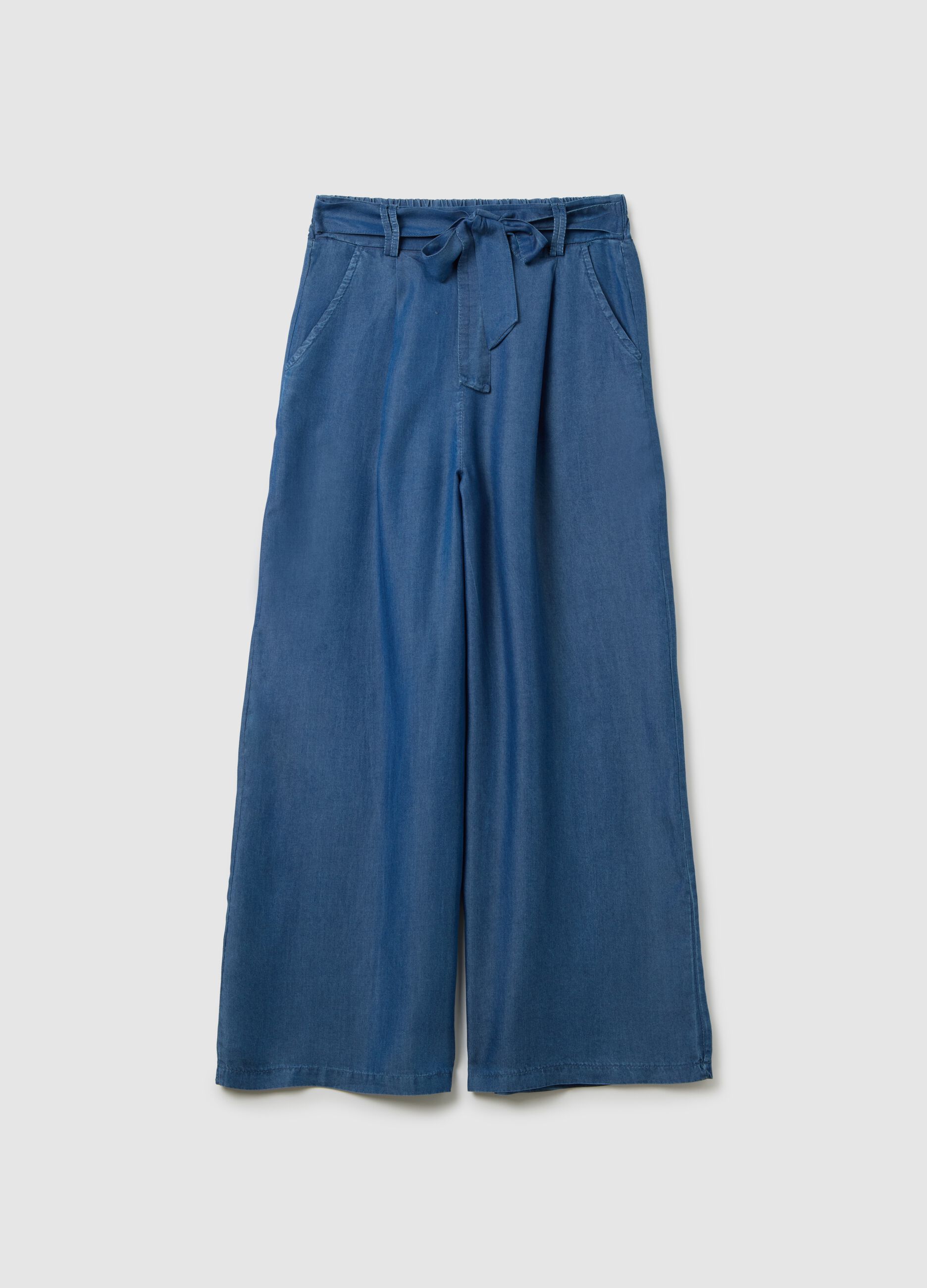 Women's blue regular fit pure Lyocell trousers