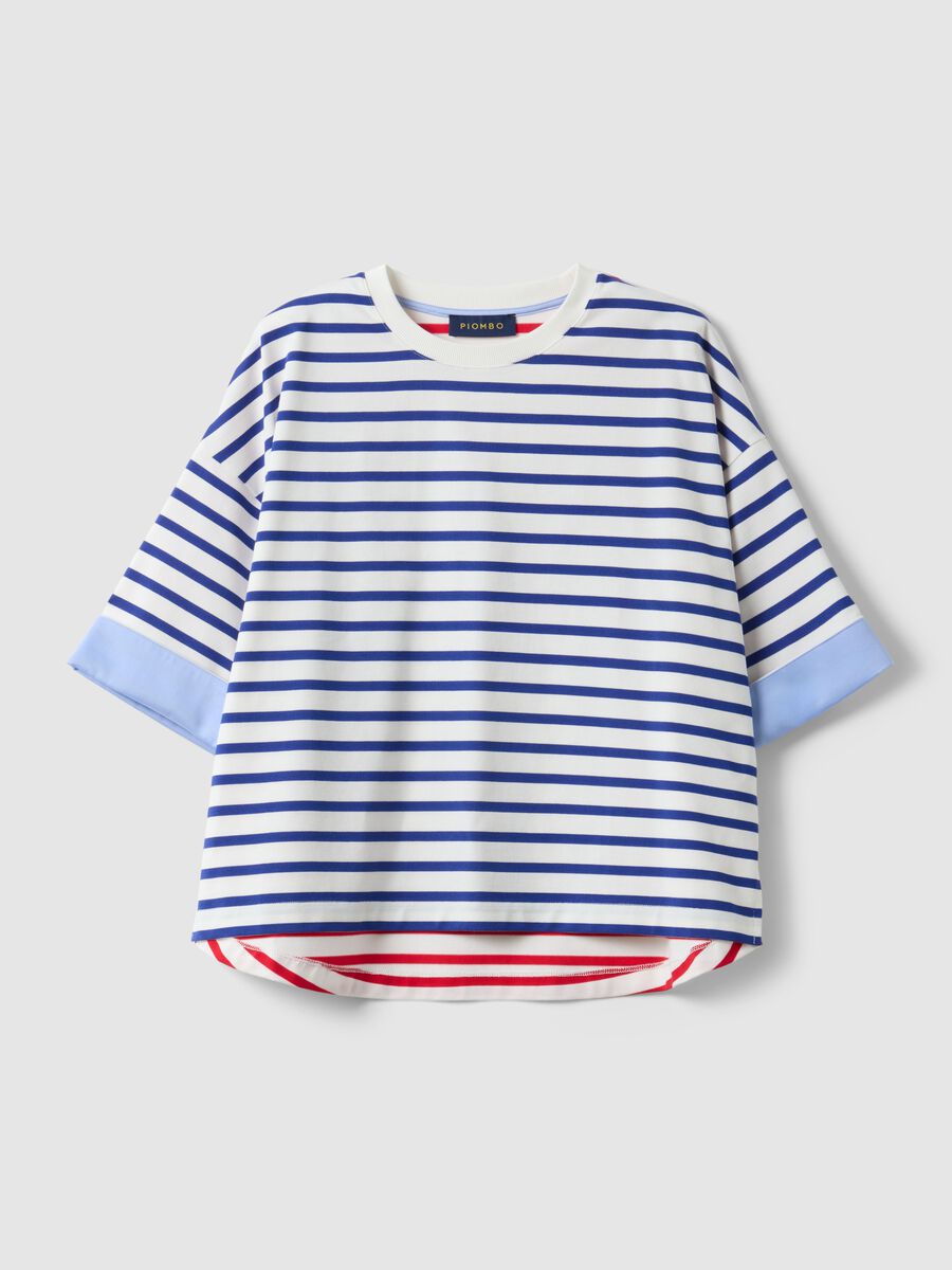 Multicolour striped cotton blend t-shirt with relaxed fit_4