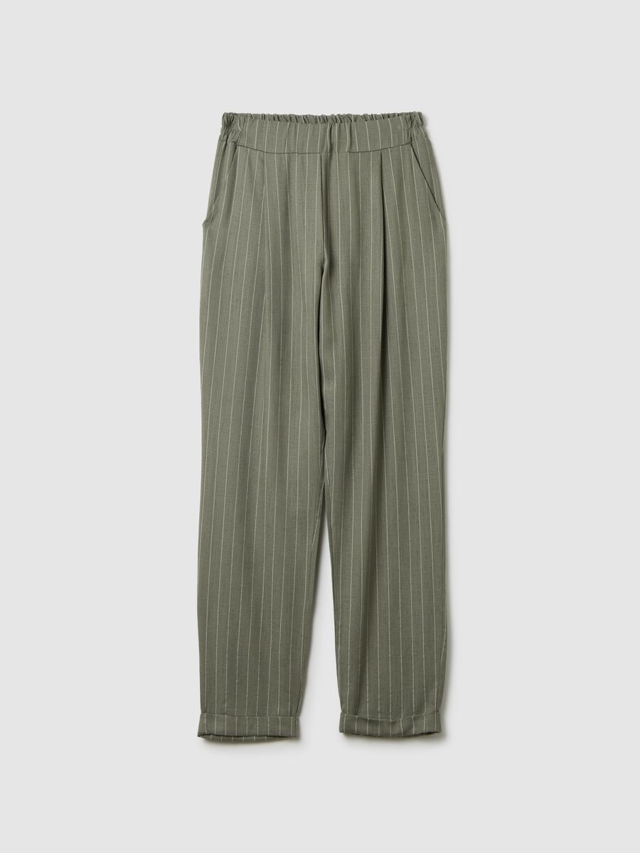 Pantaloni da donna in misto lino verde regular fit_0