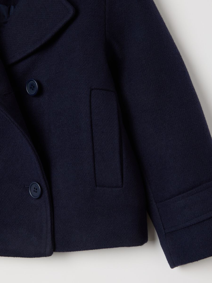 Girl's blue double-breasted coat with buttons_3