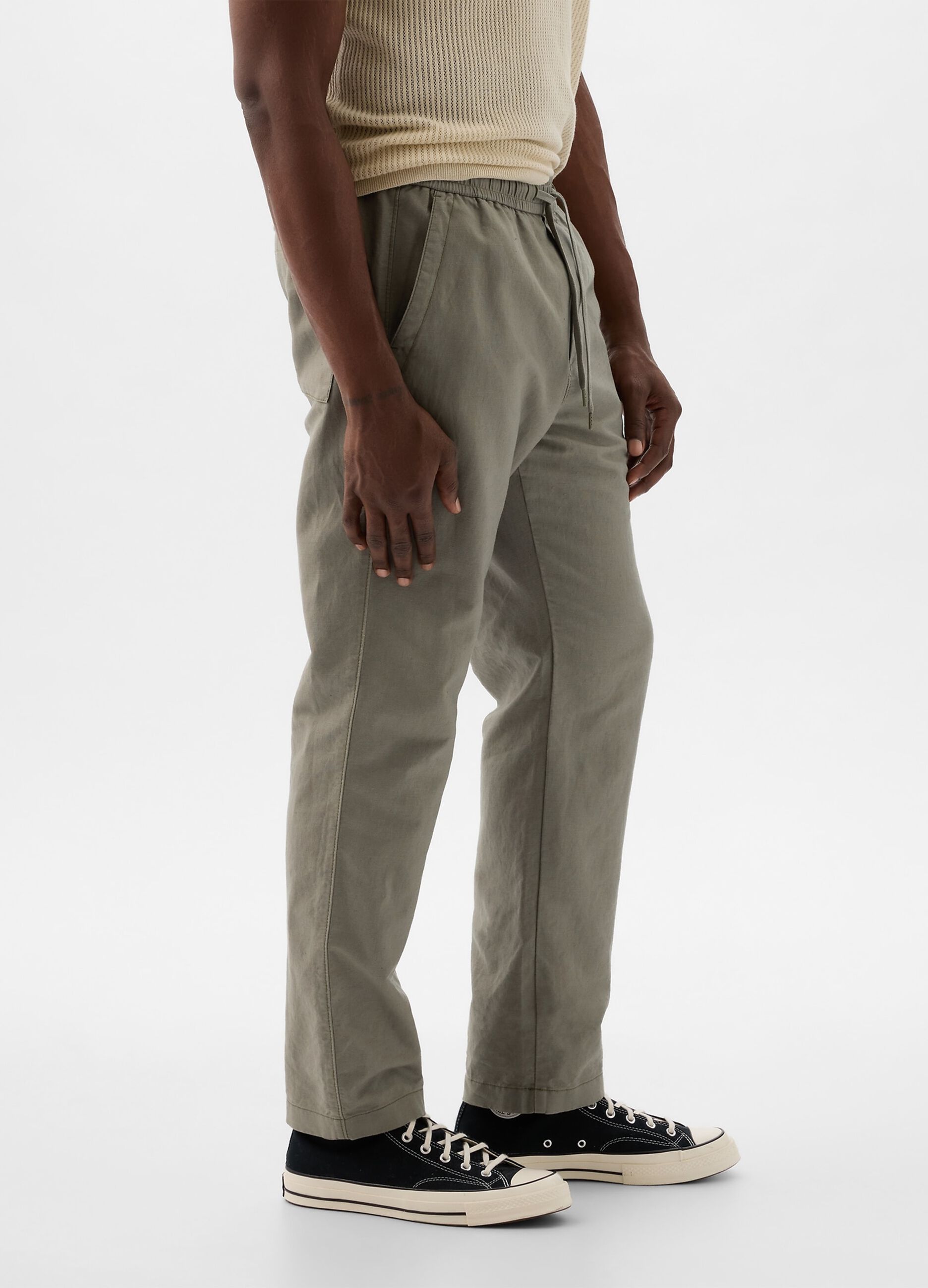 Pantalone pull-on in lino e cotone