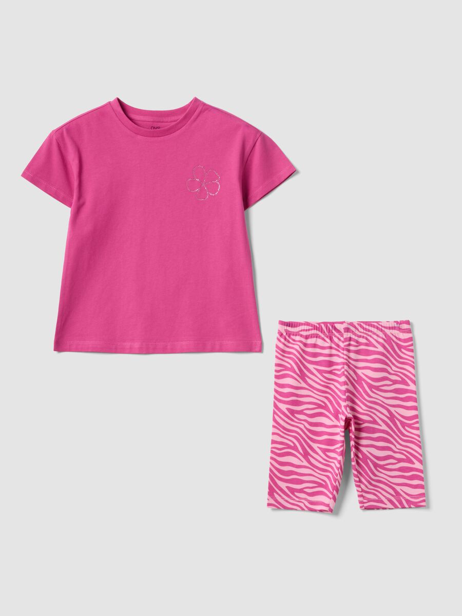 Completo rosa in puro cotone con t-shirt e leggings ciclista_0