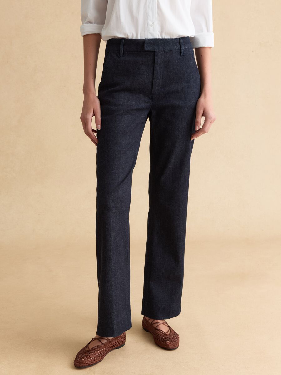 Blue Slim Fit Cotton Blend Chino Trousers_1