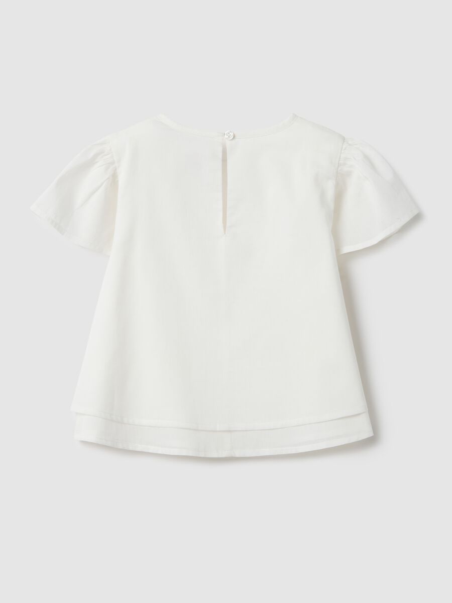 Blusa in puro cotone bianca da bambina regular fit con ricami_1