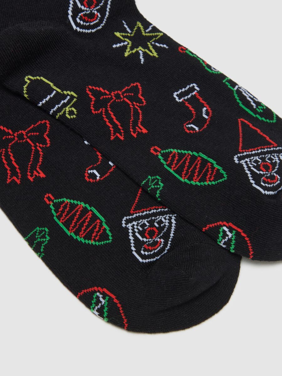 Black cotton blend Christmas long socks_2
