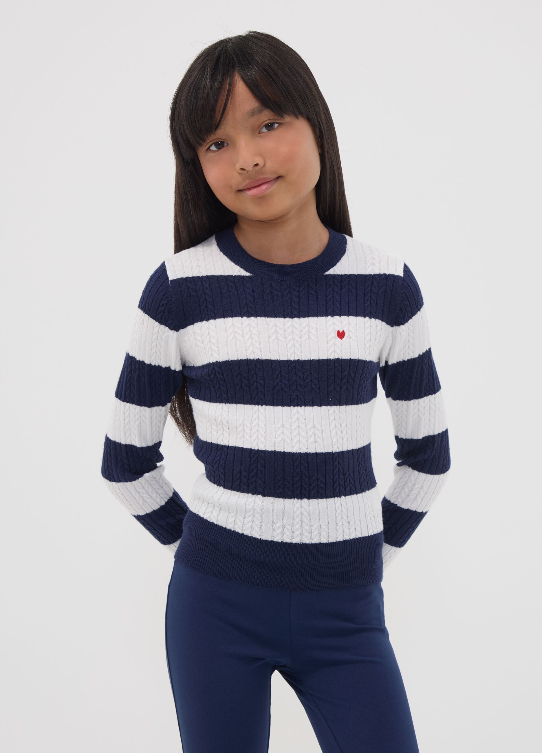 Girls&rsquo; multicolour striped viscose-blend boat-neck jumper