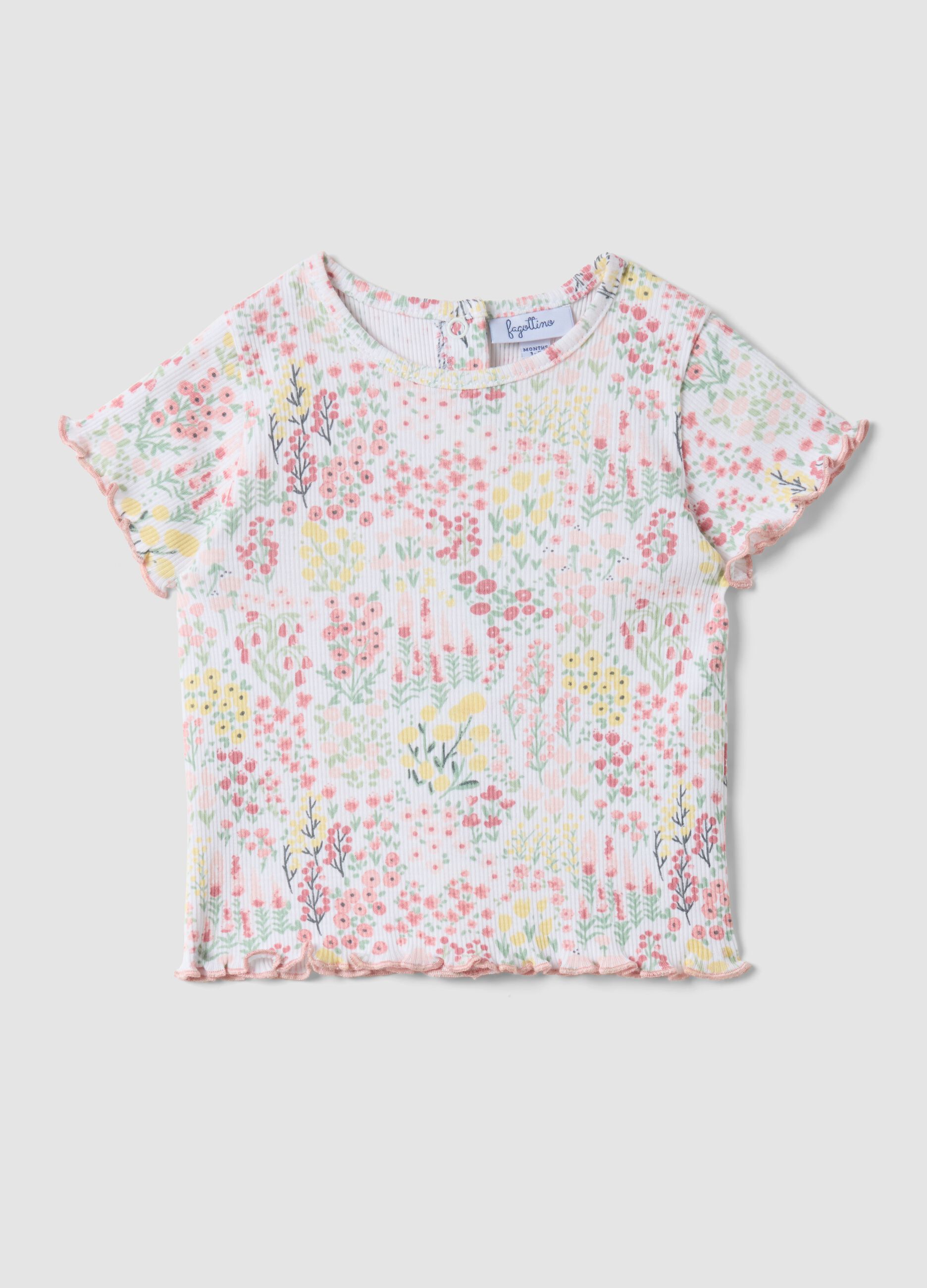 Multicolour pure cotton baby girl T-shirt with floral pattern