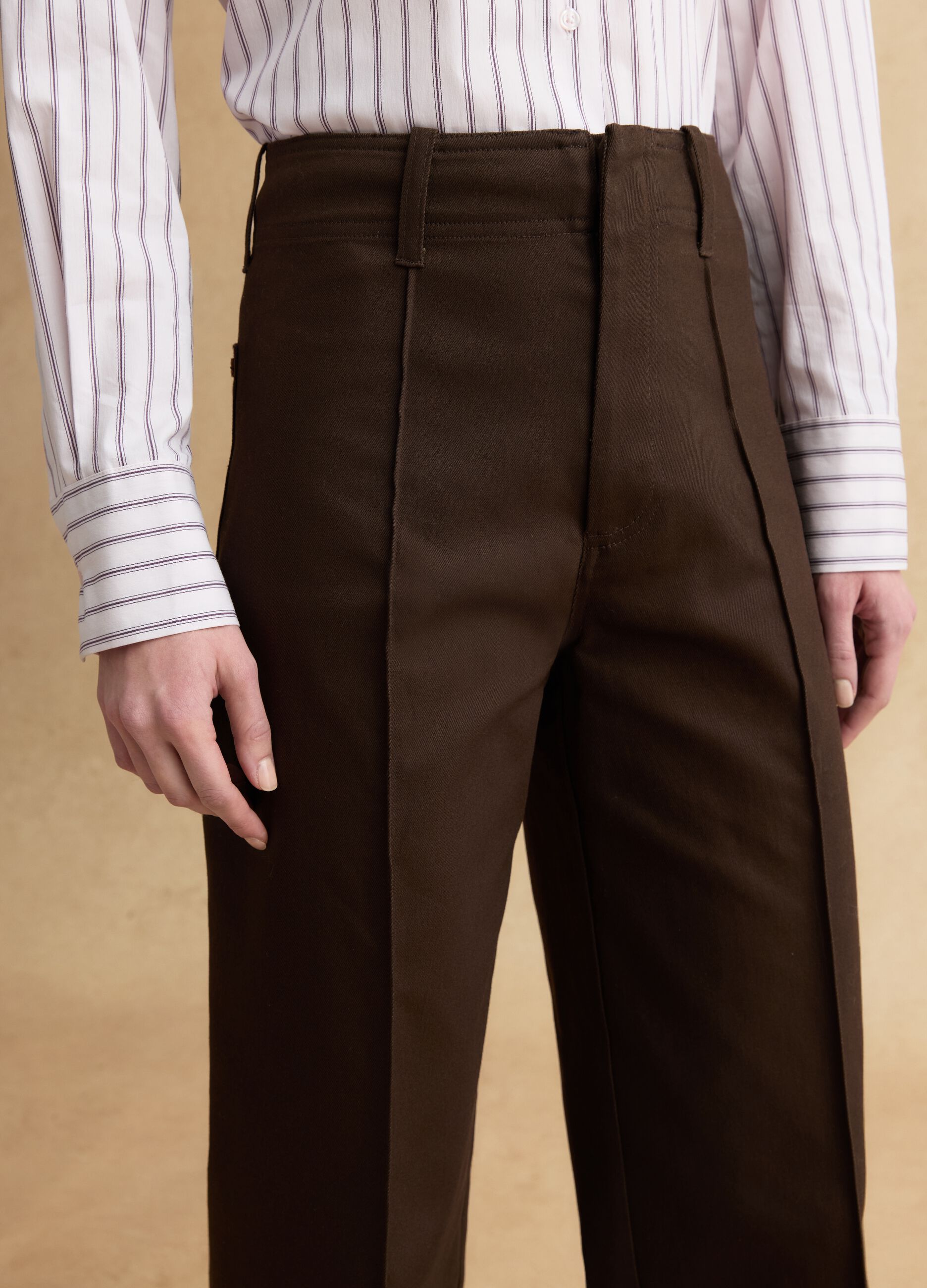 Pantaloni dritti in misto cotone marroni regular fit
