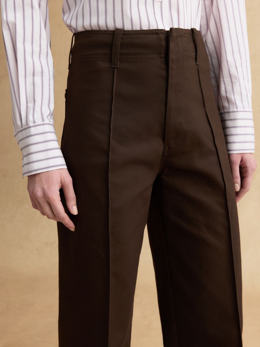 Pantaloni dritti in misto cotone marroni regular fit_3