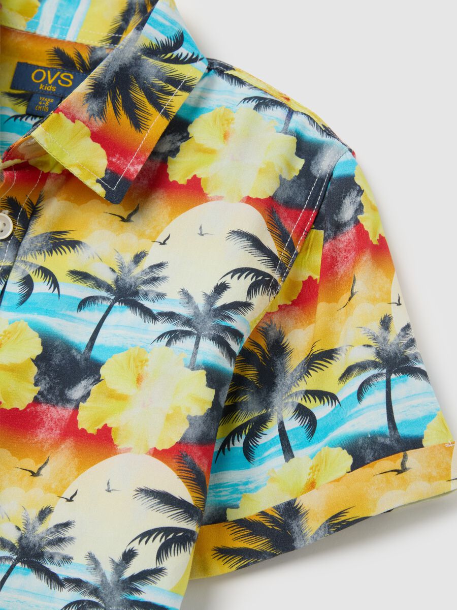OVS Kids Short Sleeved Tropical Print Viscose Shirt_3