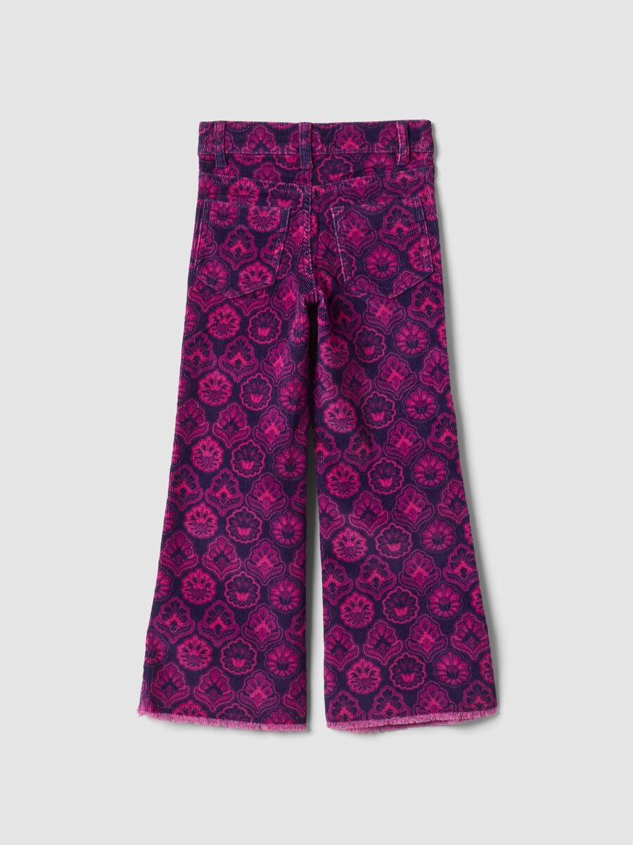 Purple flared ribbed stretch-cotton trousers with floral print_2