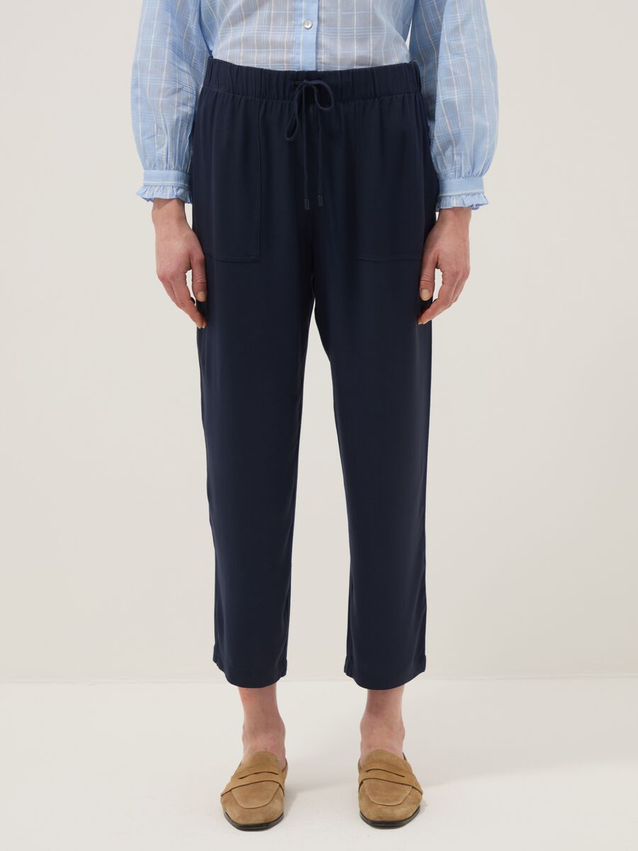 Blue jogger trousers in pure viscose with regular fit_1