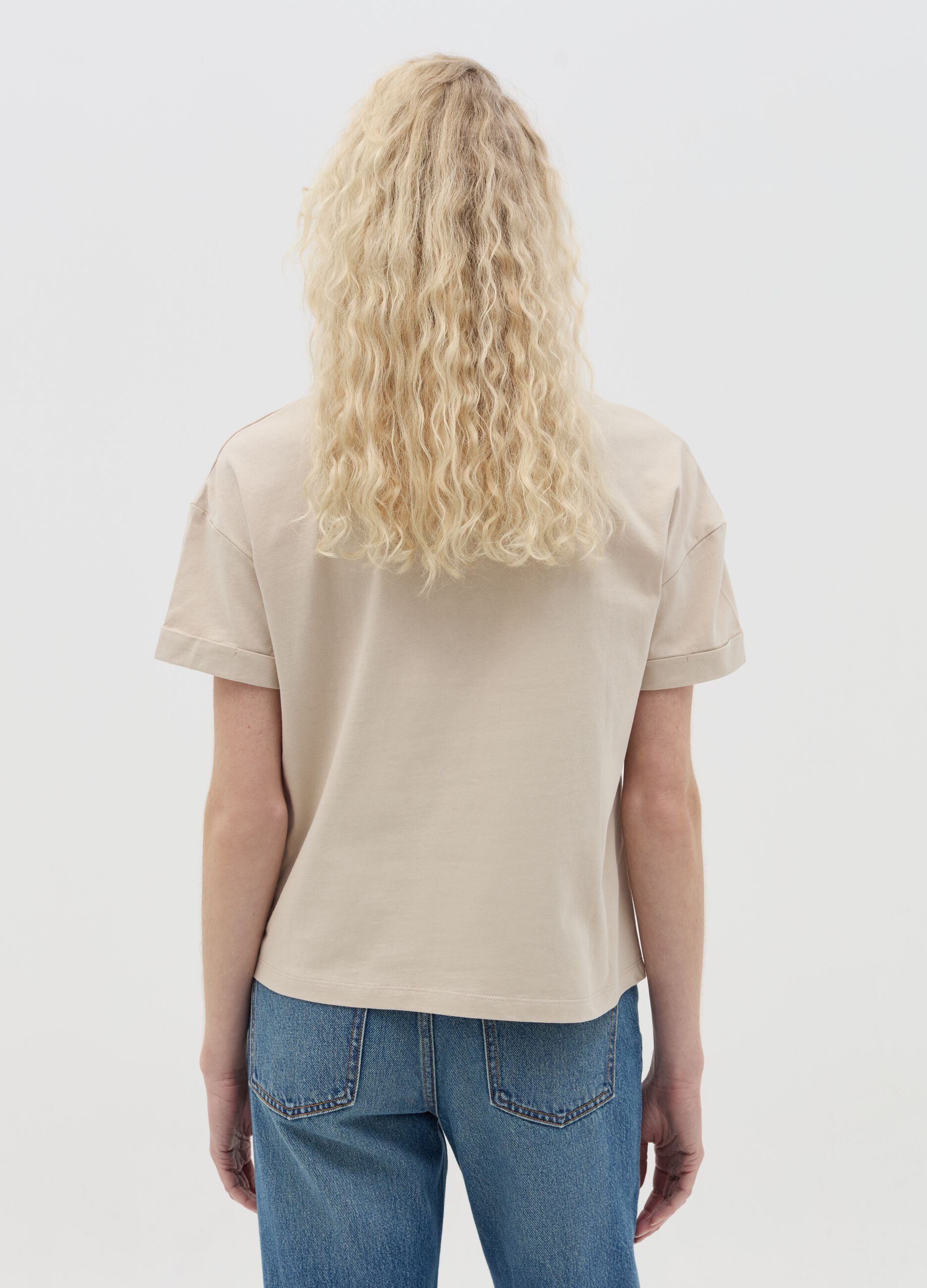 Beige T-shirt with crochet detail