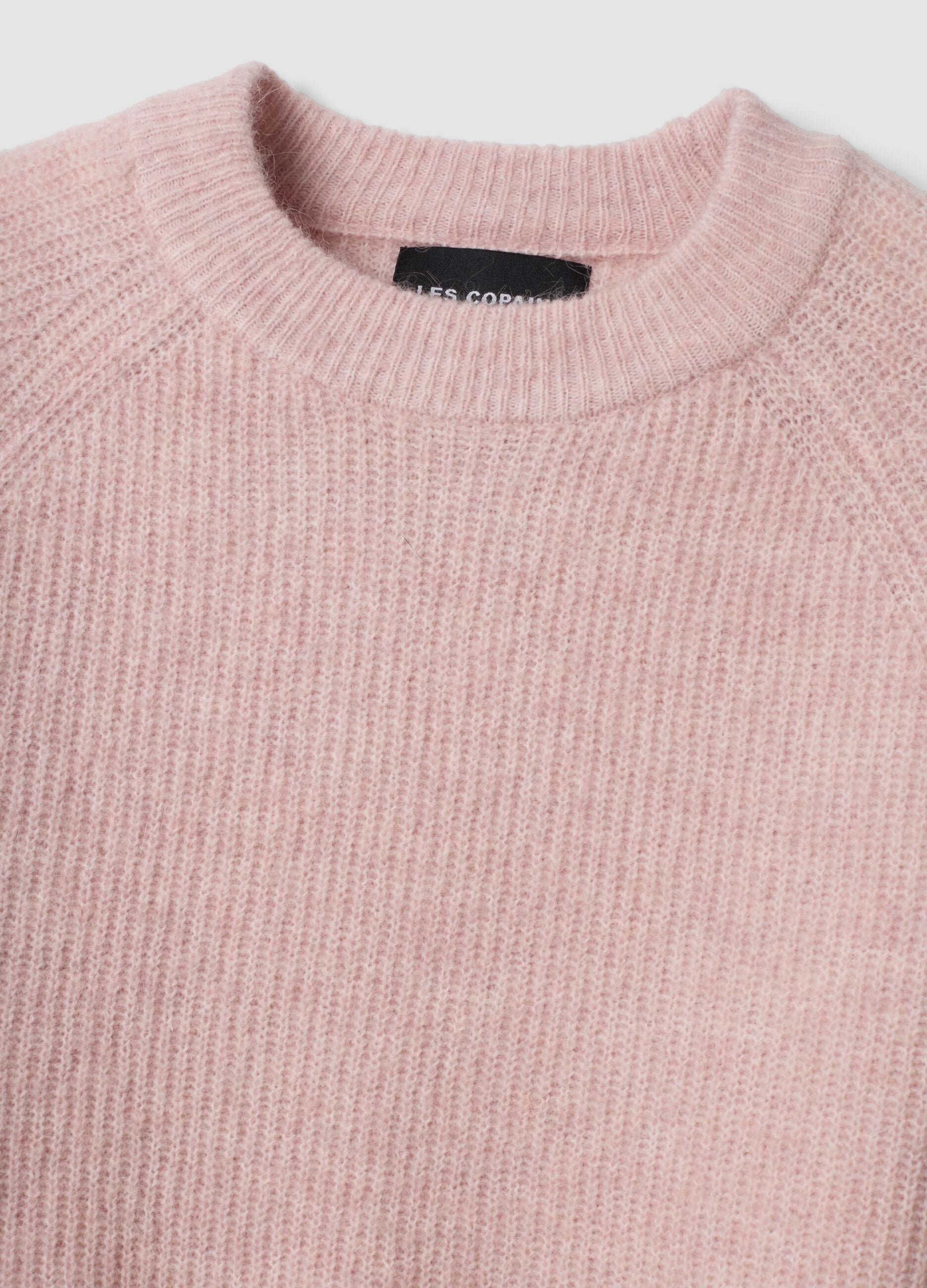 Pink ribbed wool and alpaca crew-neck jumper