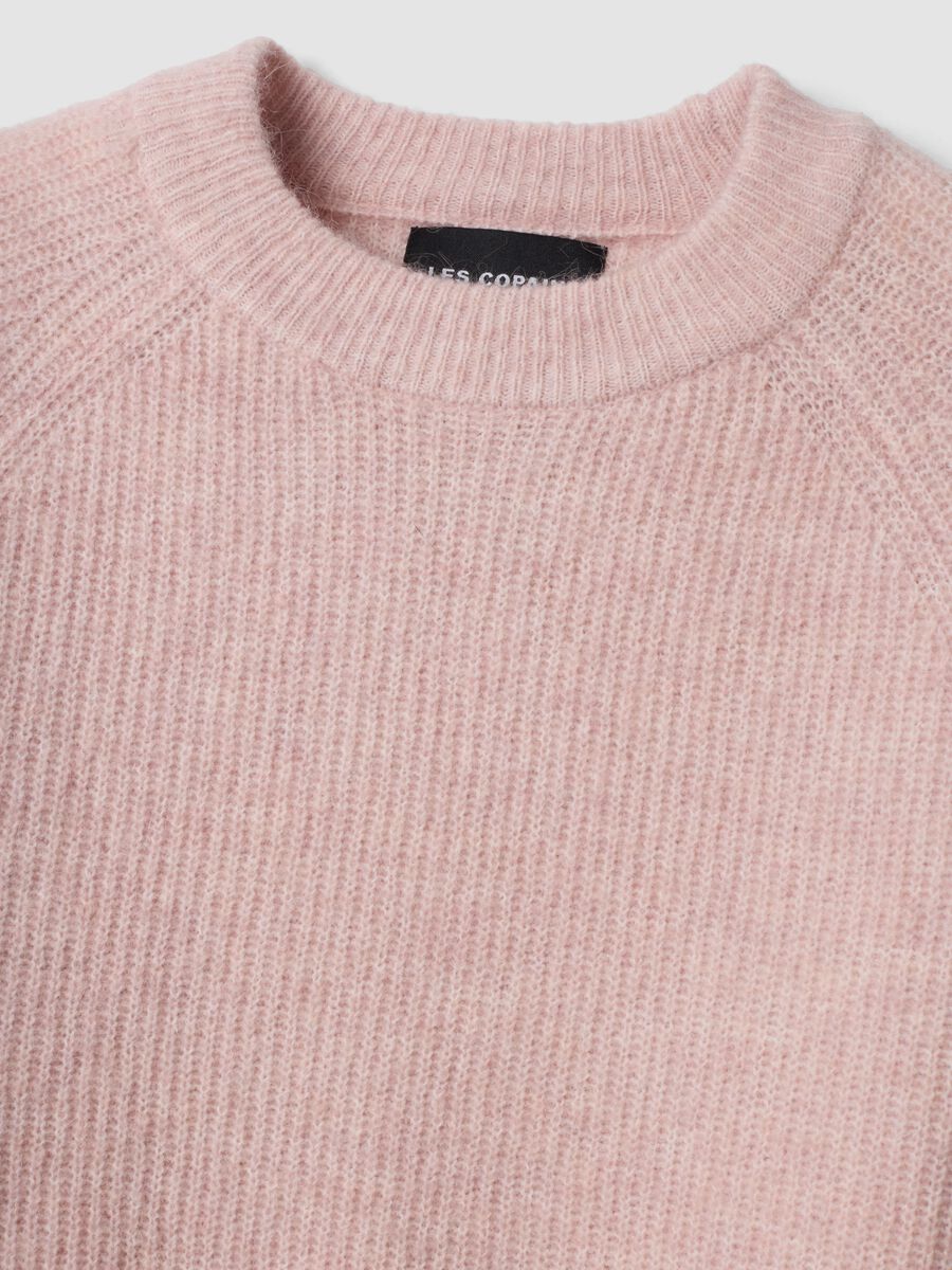 Pink ribbed wool and alpaca crew-neck jumper_1