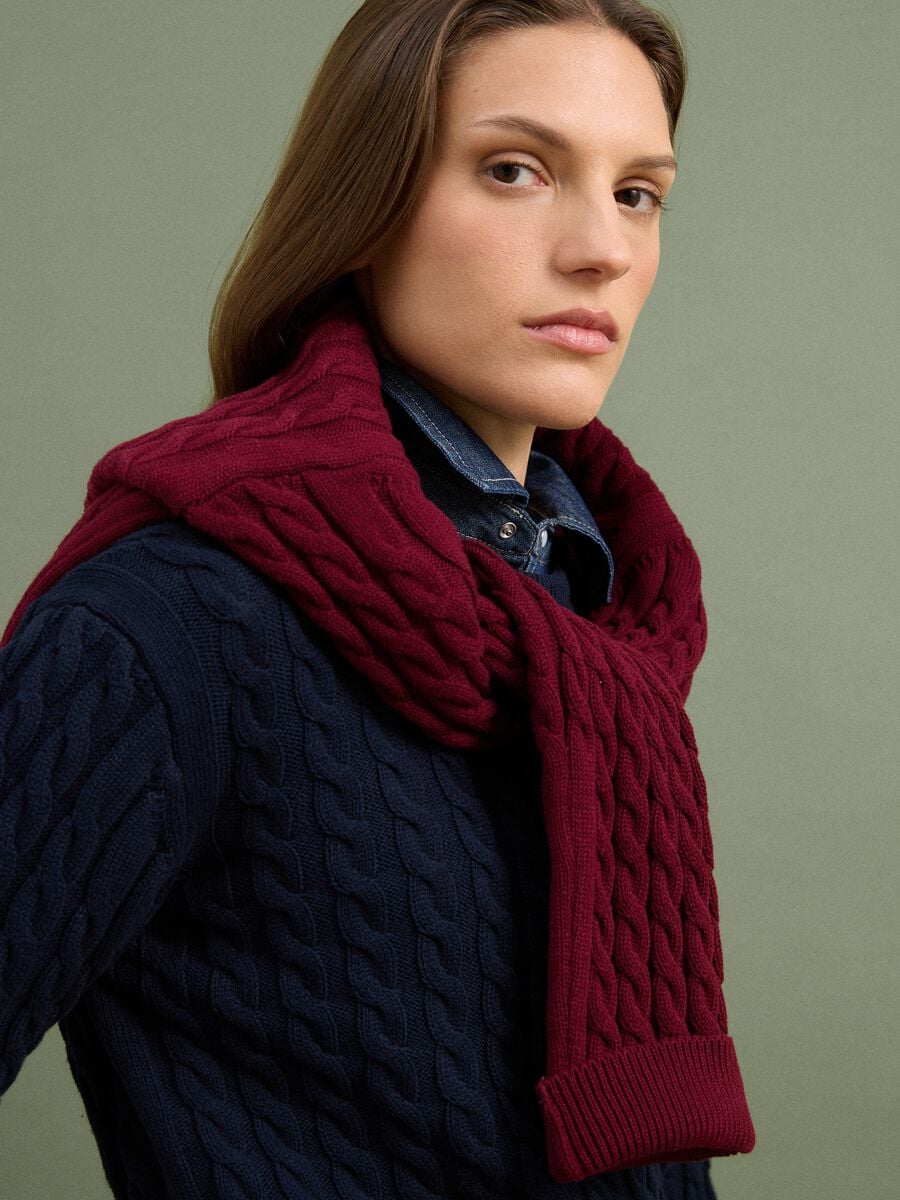 Maglia blu girocollo in puro cotone a trecce regular fit_1
