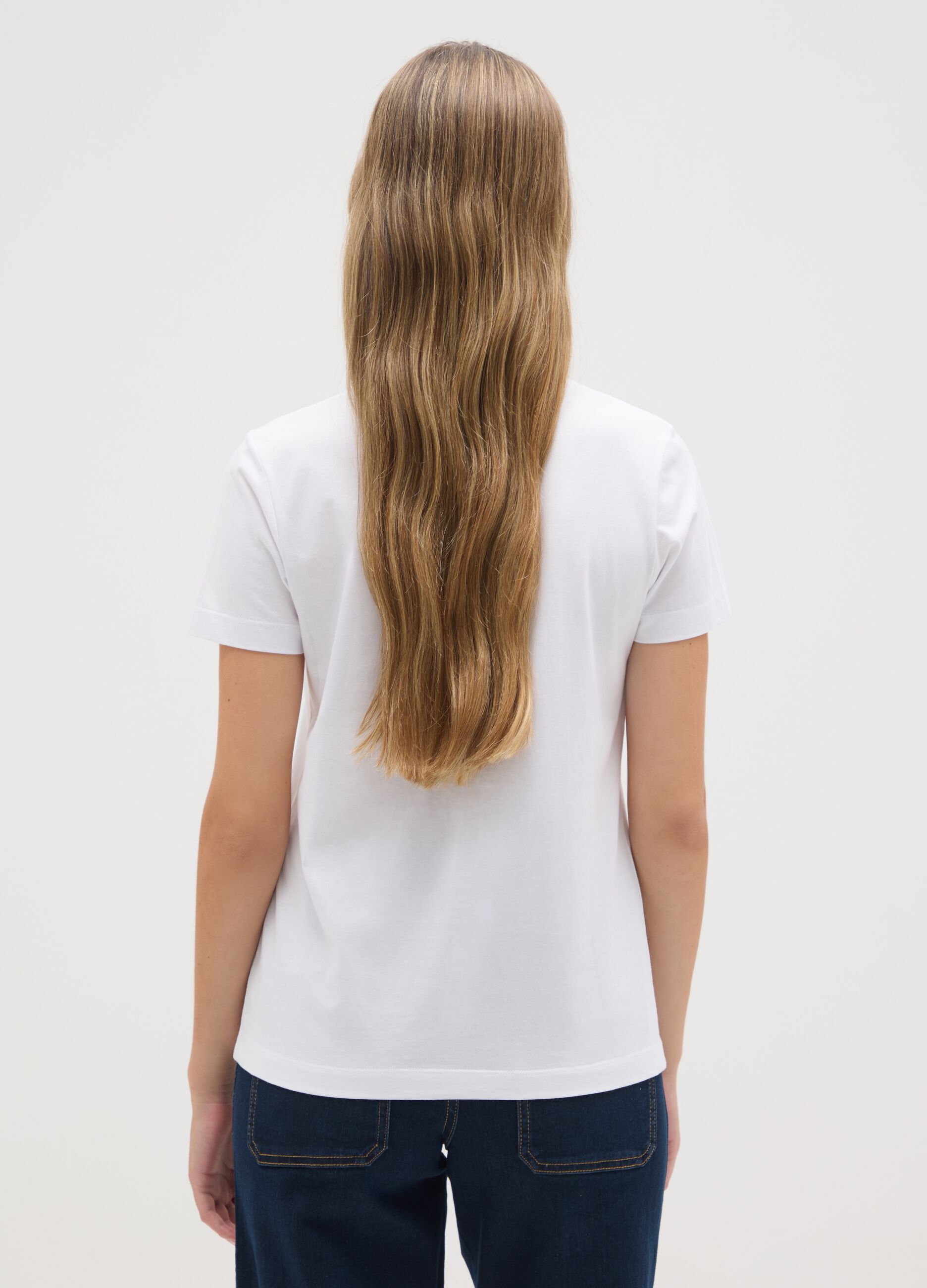 Women's pure cotton white regular fit T-shirt with print